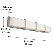 35 in LED vanity light dimensions with frosted glass panels and metal frame