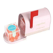 Candy wheel set with pink metal dispenser and clear heart candy tray