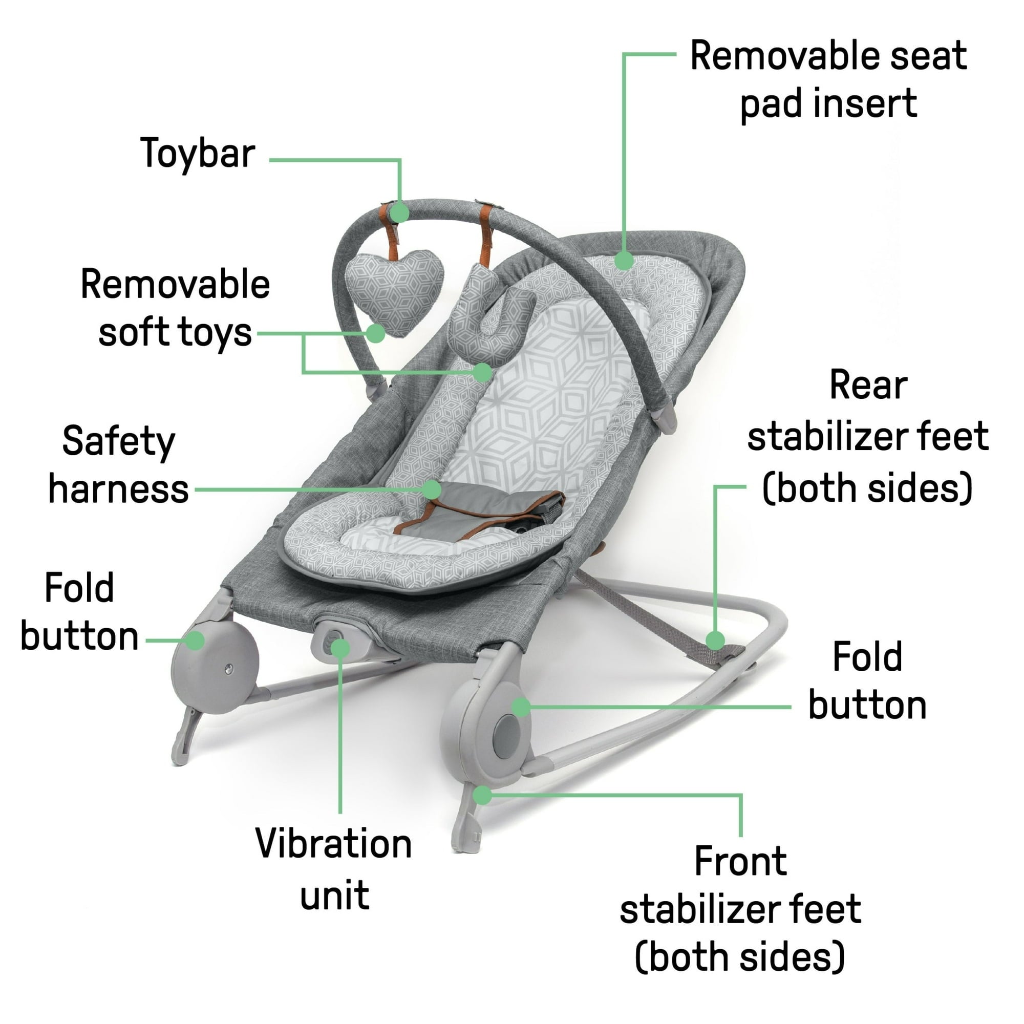 Summer by Ingenuity 2-in-1 Baby Bouncer & Rocker Duo for Infants, Heather Gray