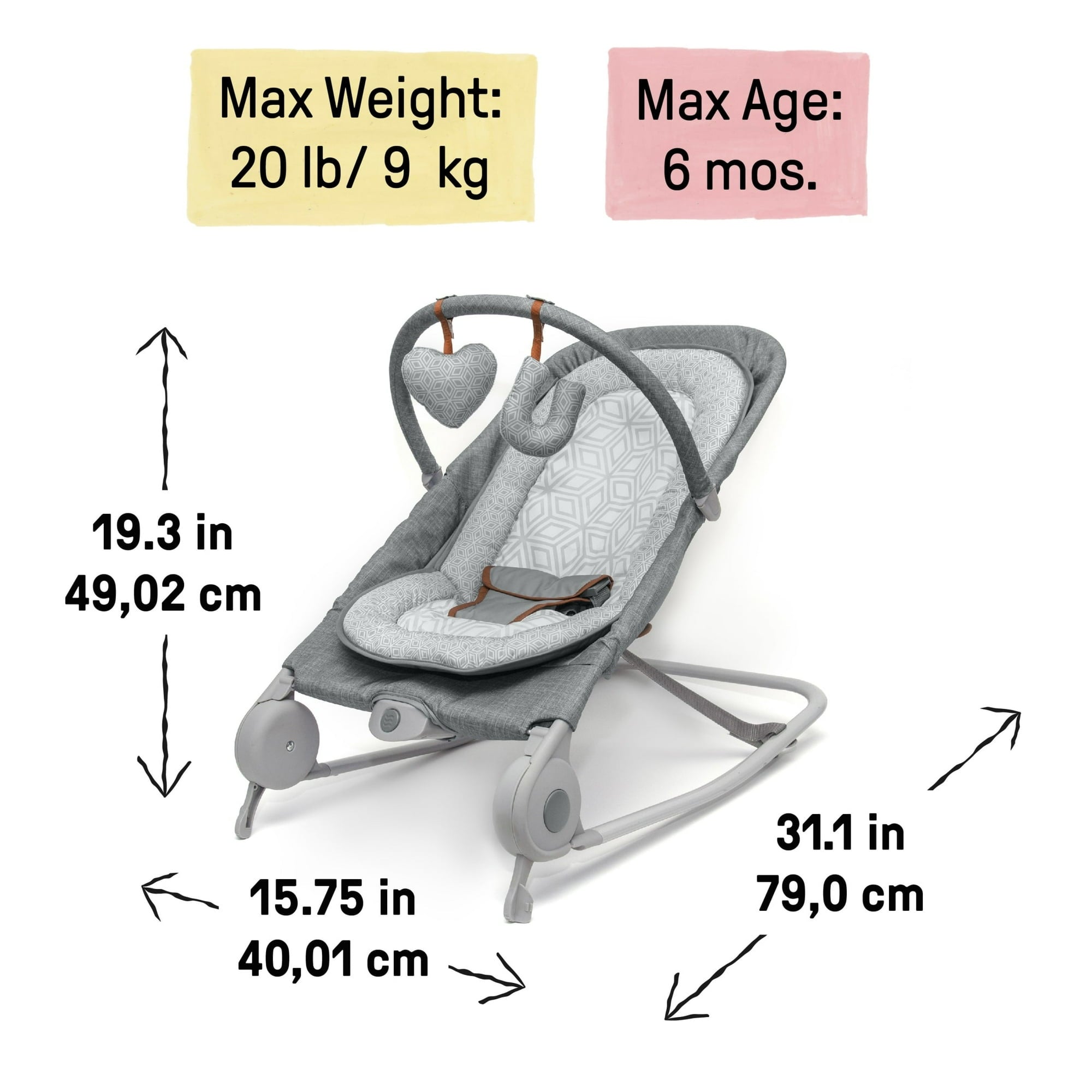 Summer by Ingenuity 2-in-1 Baby Bouncer & Rocker Duo for Infants, Heather Gray