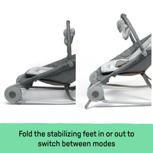 2-in-1 baby bouncer and rocker with foldable stabilizer feet adjusted between positions