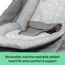 Padded seat insert for heather gray baby bouncer/rocker with gray and geometric pattern