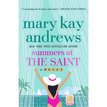 Paperback novel cover with teal background and woman in hat holding sign