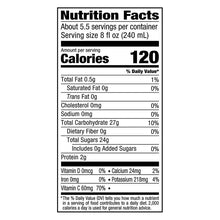 Nutrition Facts close-up for mandarin juice, serving size 8 fl oz (240 mL)