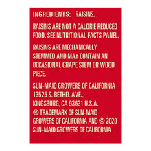 Sun-Maid raisins package back with ingredients and grower address