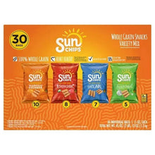 Whole grain snacks variety mix box front with four flavor bag icons
