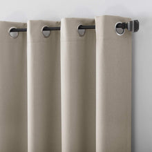 Grommet curtain panels in light beige with silver rings
