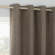 Brown fleece blackout window curtain panel with metal grommet header