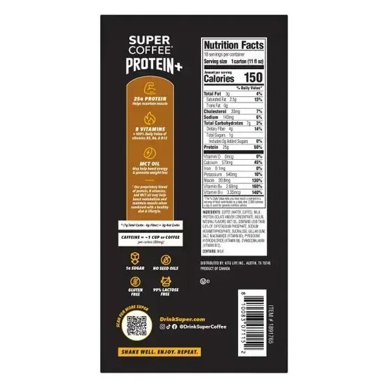Super Coffee Protein+ 25g Shakes, Vanilla Latte, 11 fl oz, 18-pack