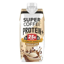 Super Coffee Protein+ vanilla latte protein shake carton, front label