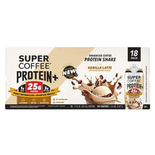 18-pack coffee protein shake carton, vanilla latte flavor