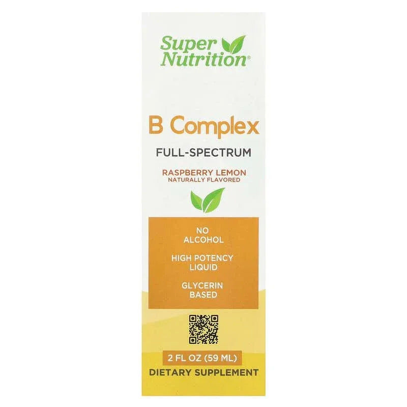 Super Nutrition, B Complex Full Spectrum with Vitamin B12, Pantothenic Acid, Biotin, and Niacin, Raspberry Lemon, 2 fl oz (59 ml) - USA MEGA SHOP