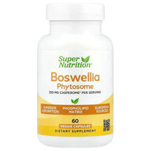 Super Nutrition Boswellia phytosome supplement bottle with 60 veggie capsules label