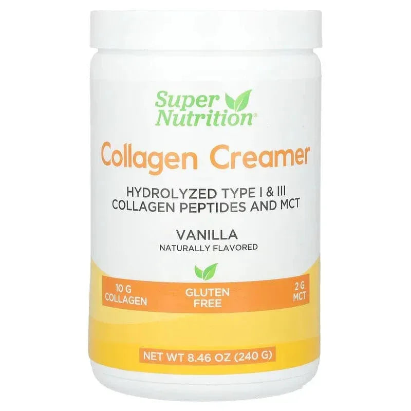 Super Nutrition, Collagen Creamer with Hydrolyzed 1 & 3, Calcium, Protein, and Iron, Vanilla, 8.46 oz (240 g) - USA MEGA SHOP
