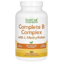 Complete B Complex supplement bottle with orange label, 180 veggie capsules