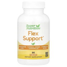Flex Support dietary supplement bottle with white cap, yellow label, and 90 tablets