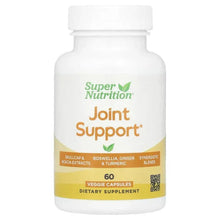 Joint support supplement bottle, white plastic with gold label front