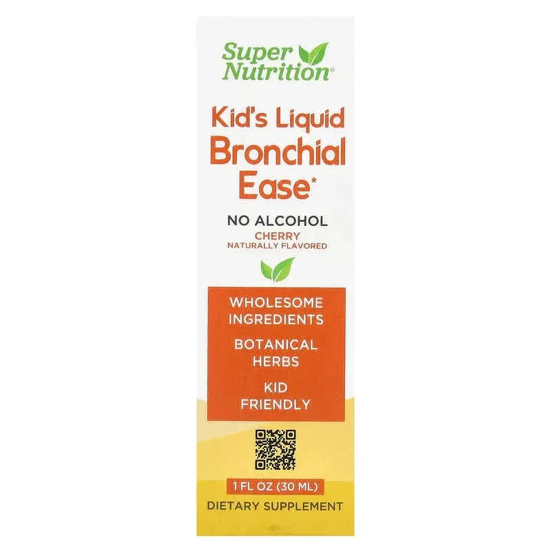 Super Nutrition, Kid's Liquid Bronchial Ease with Lovage Root, Fresh Yerba Santa Leaf, Licorice Root, and Mullein Leaf, No Alcohol, Cherry, 1 fl oz (30 ml) - USA MEGA SHOP