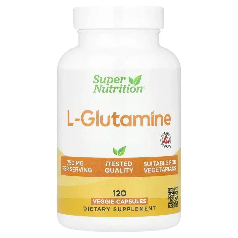 Super Nutrition, L-Glutamine, 750 mg, 120 Veggie Capsules - USA MEGA SHOP