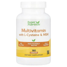 Multivitamin supplement bottle front label, 180 tablets, Super Nutrition