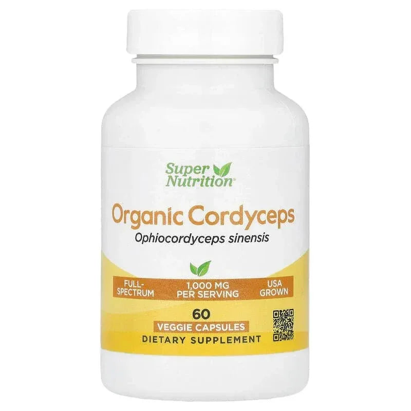 Super Nutrition, Organic Cordyceps Mushroom, 1 g, 60 Veggie Capsules (0.5 g per Capsule) - USA MEGA SHOP