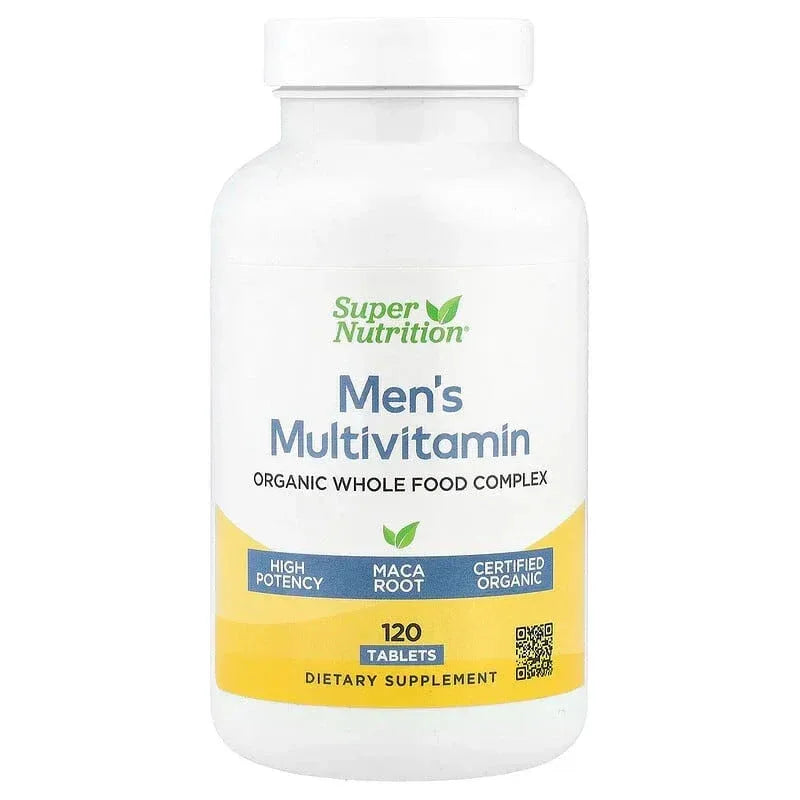 Super Nutrition, Organic Whole Food Men's Multivitamin with Organic Amla Extra, Organic Sunflower Extract, Organic Moringa Extract, and Organic Shiitake Extract, 120 Tablets - USA MEGA SHOP