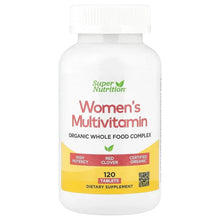 Women's multivitamin bottle with 120 tablets; front label and brand