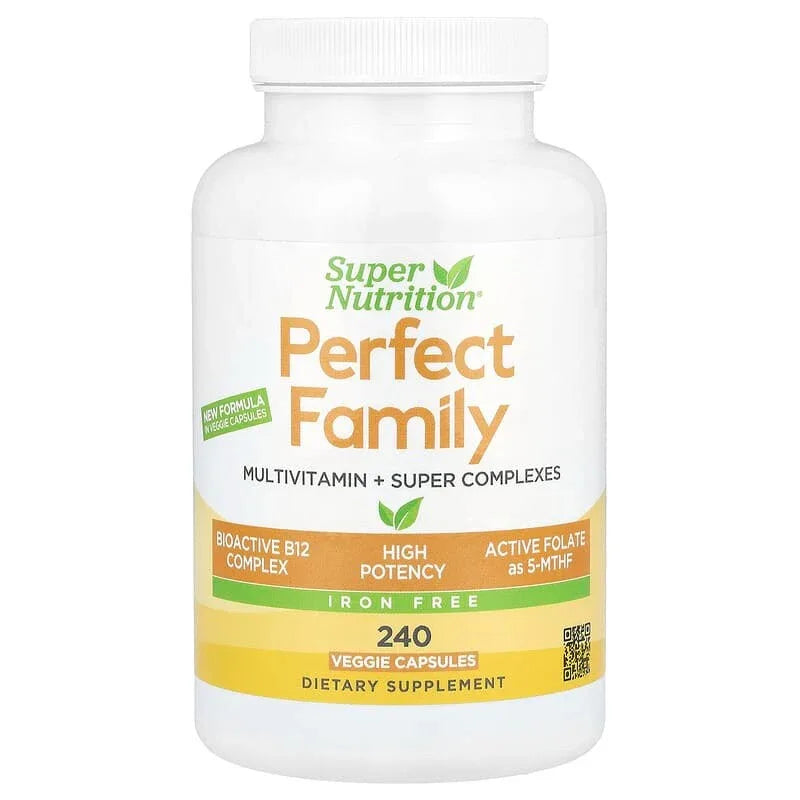 Super Nutrition, Perfect Family Multivitamin + Vitamin A, Methyl B12, Folate, Vitamin C, and Biotin, Iron Free, 240 Veggie Capsules - USA MEGA SHOP