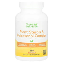 Dietary supplement bottle labeled Plant Sterols & Policosanol Complex, 180 tablets
