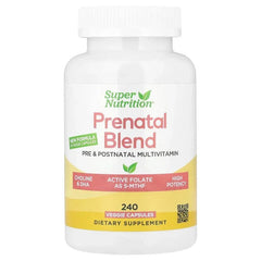 Super Nutrition, Prenatal Multivitamin with Super Greens, Spice Complex, Vitamin C, Choline and Folate, 240 Veggie Capsules