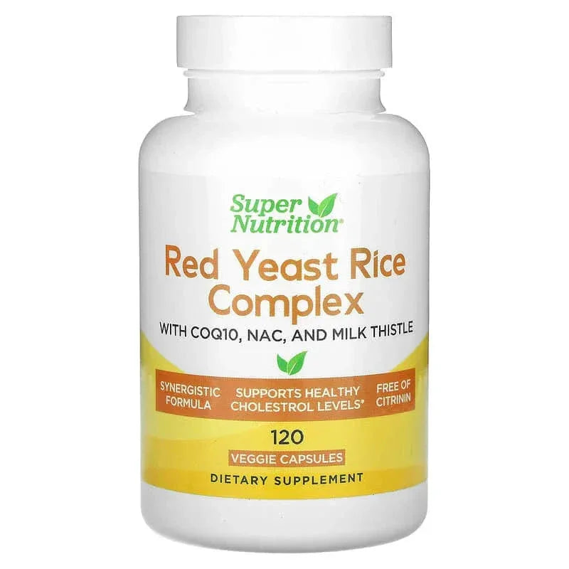 Super Nutrition, Red Yeast Rice Complex with Organic Red Yeast Rice, N-Acetyl Cysteine, Coenzyme Q10, and Milk Thistle Extract, 120 Veggie Capsules - USA MEGA SHOP