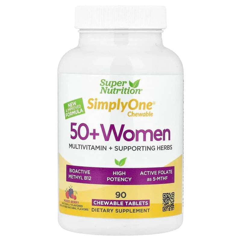 Super Nutrition, Simply OneÂ®, 50+ Women Multivitamin + Supporting Herbs, Mixed Berry , 90 Chewable Tablets - USA MEGA SHOP