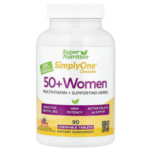 Super Nutrition Simply One 50+ Women multivitamin bottle with mixed berry chewable tablets