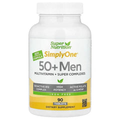 Super Nutrition, Simply One, Men's 50+ Multivitamin with Super Adaptogens, Greens, Spices, & Antioxidant, Iron Free, 90 Tablets