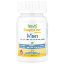 Men’s multivitamin bottle, SimplyOne chewable men label, 30 chewable tablets.