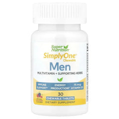 Super Nutrition, SimplyOne®, Men’s Multivitamin + Supporting Herbs with Vitamin A, Vitamin C, Organic Whole Food and Botanical Blend, Wild-Berry, 30 Chewable Tablets