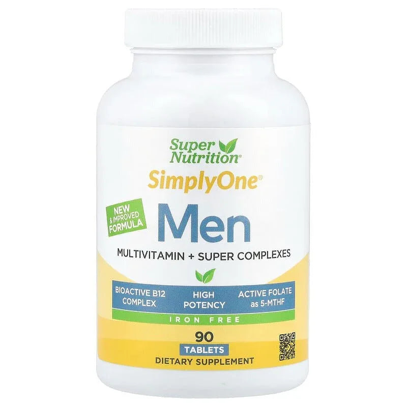 Super Nutrition, SimplyOneÂ®, Men's Multivitamin with Super Adaptogen Complex, Greens, Spices, Antioxidant, and Vitamin C, Iron Free, 90 Tablets - USA MEGA SHOP