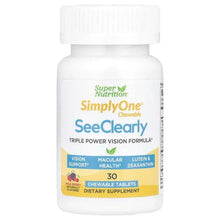 SimplyOne SeeClearly chewable tablets supplement bottle, front label, 30 count