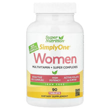 Women's multivitamin bottle label, Super Nutrition SimplyOne, iron-free, 90 tablets