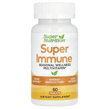 Super Nutrition Super Immune multivitamin bottle with white cap, 60 tablets label