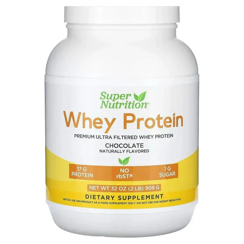 Super Nutrition, Ultra Filtered Whey Protein Powder with Cocoa Powder, Stevia Leaf Extract, Monk Fruit Extract, Sunflower Lecithin, Non-GMO, and rbST Free, Chocolate, 2 lb (908 g) - USA MEGA SHOP