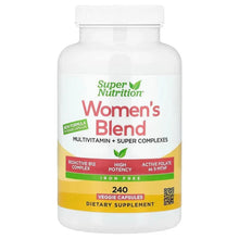 Women's multivitamin bottle with front label and 240 veggie capsules, iron-free formula