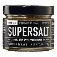Side Gig SuperSalt Sicilian sea salt blend jar, black lid, label front