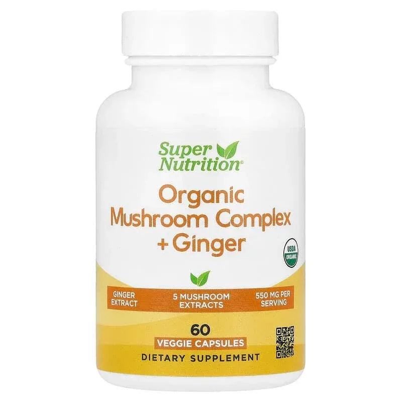 Super Nutrition, Organic Mushroom + Ginger, 60 Veggie Capsules