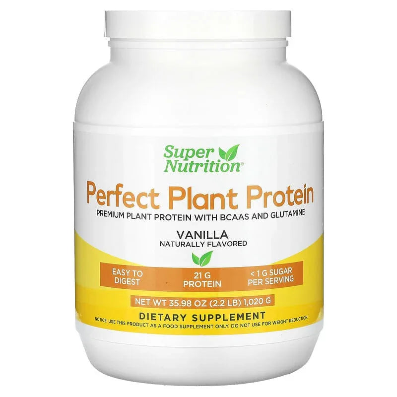Super Nutrition, Perfect Plant Protein with Pea Protein Isolate, BCAAs, Cranberry Seed, Chia Seed, and Sacha Inchi Seed, 2.2 lbs (1,020 g) - USA MEGA SHOP