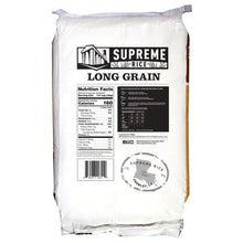 Long grain rice bag back with nutrition facts and barcode