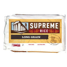Supreme long grain rice bag, front label