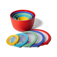 Bright mixing bowl set with nesting bowls and matching round lids