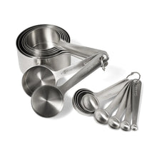 Stainless steel measuring cup and spoon set with nested cups and long-handled spoons