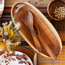 Acacia serving tray with handles, oval wood